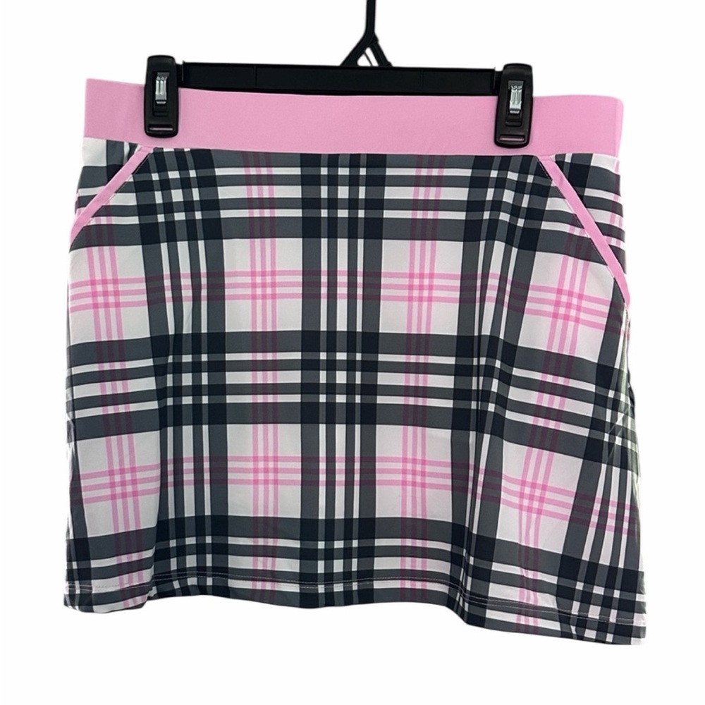 2GG Apparel Golf Women’s Skort Size M Pink & Black Plaid - NWT Waist 16”